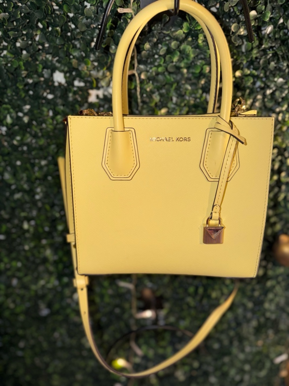 Michael Kors Yellow Saffiano Leather Satchel with Lock Charm